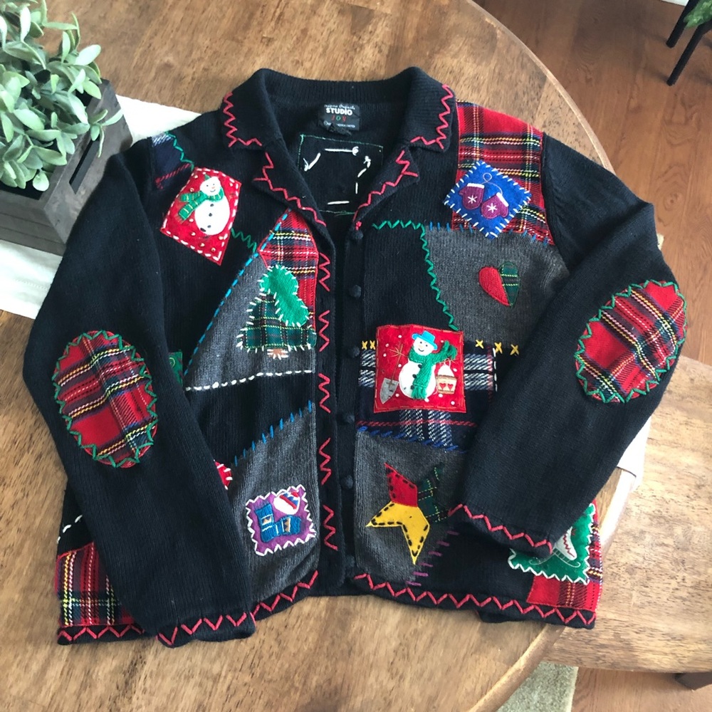 Vintage Patchwork Christmas Sweater Large